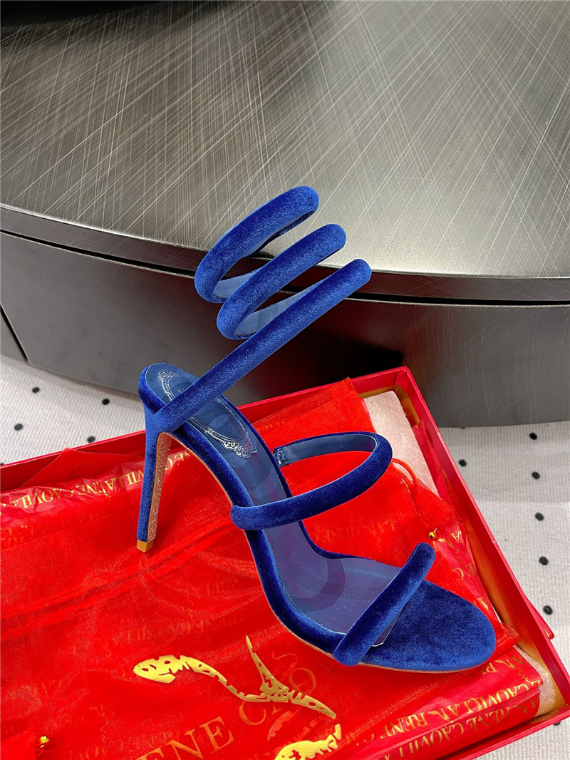 Rene Caovilla Cleo 80 Embellished Satin Sandals Blue