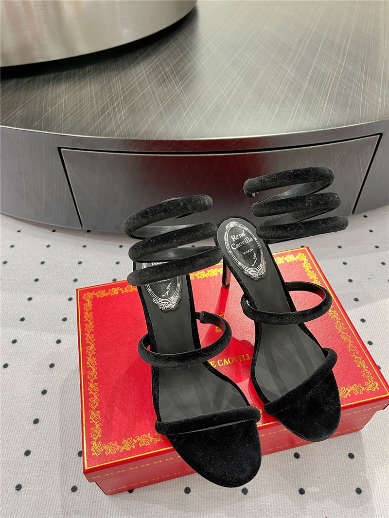 Rene Caovilla Cleo 80 Embellished Satin Sandals Black