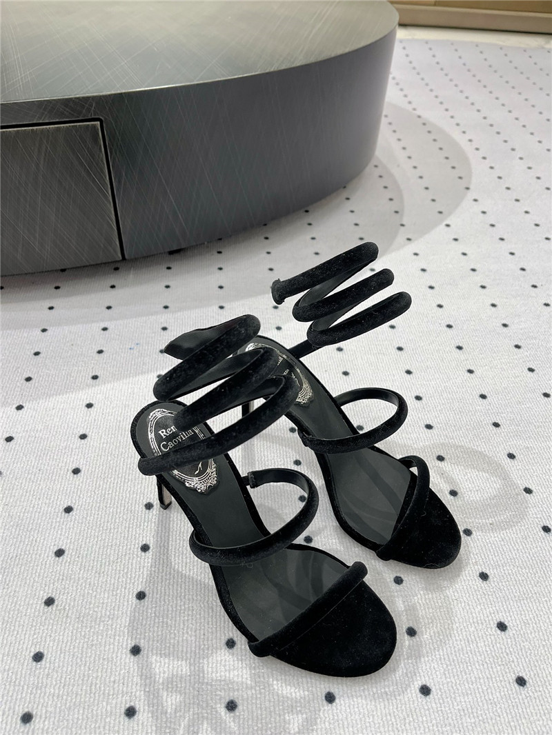 Rene Caovilla Cleo 80 Embellished Satin Sandals Black