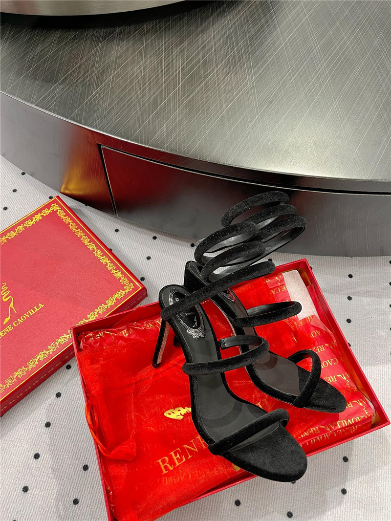 Rene Caovilla Cleo 80 Embellished Satin Sandals Black