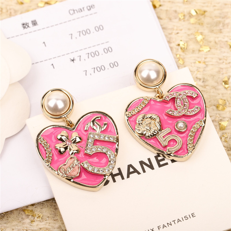 Ch**el white bead love heart earrings