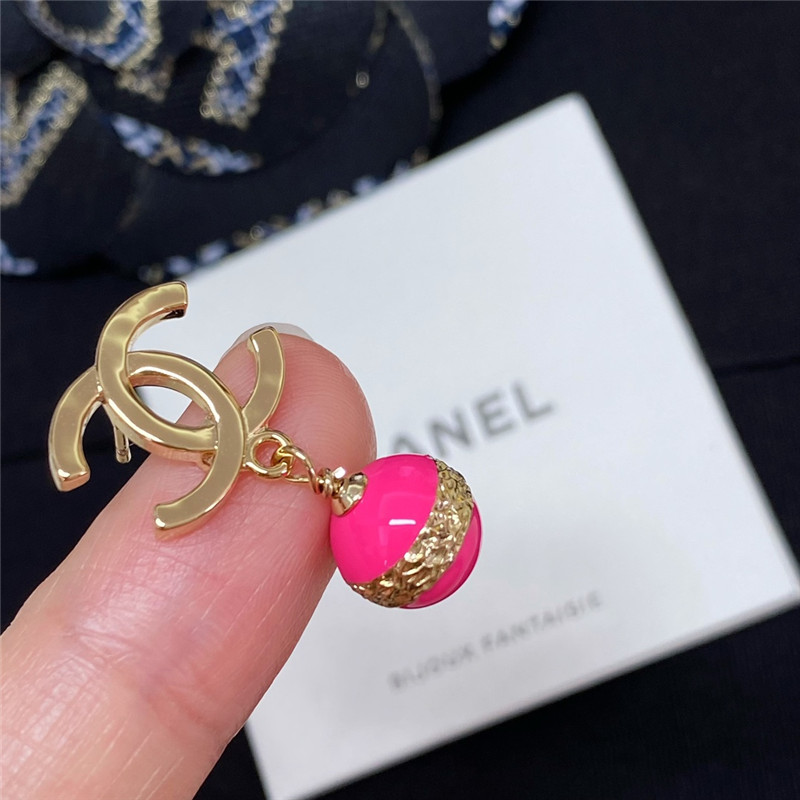 Ch**el gold double c hanging pink bead earrings