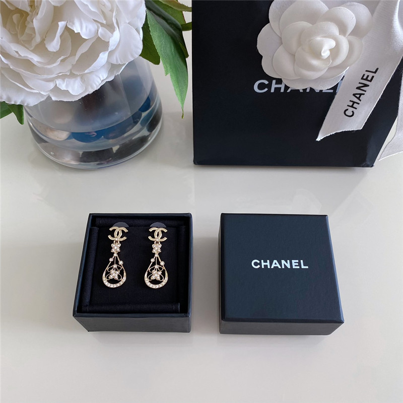 Ch**el double c hollow water drop flower earrings