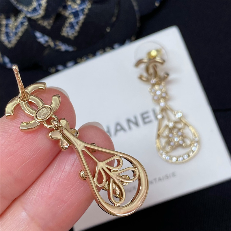 Ch**el double c hollow water drop flower earrings