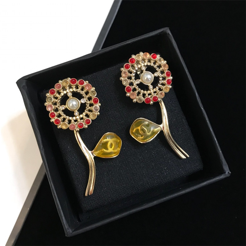 Ch**el sunflower flower pendant oil drop ear clip