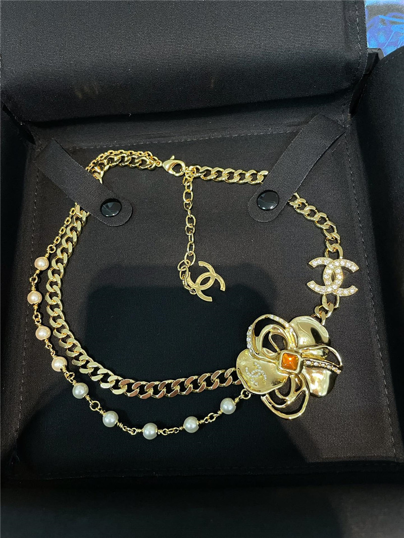 Ch**el double camellia necklace