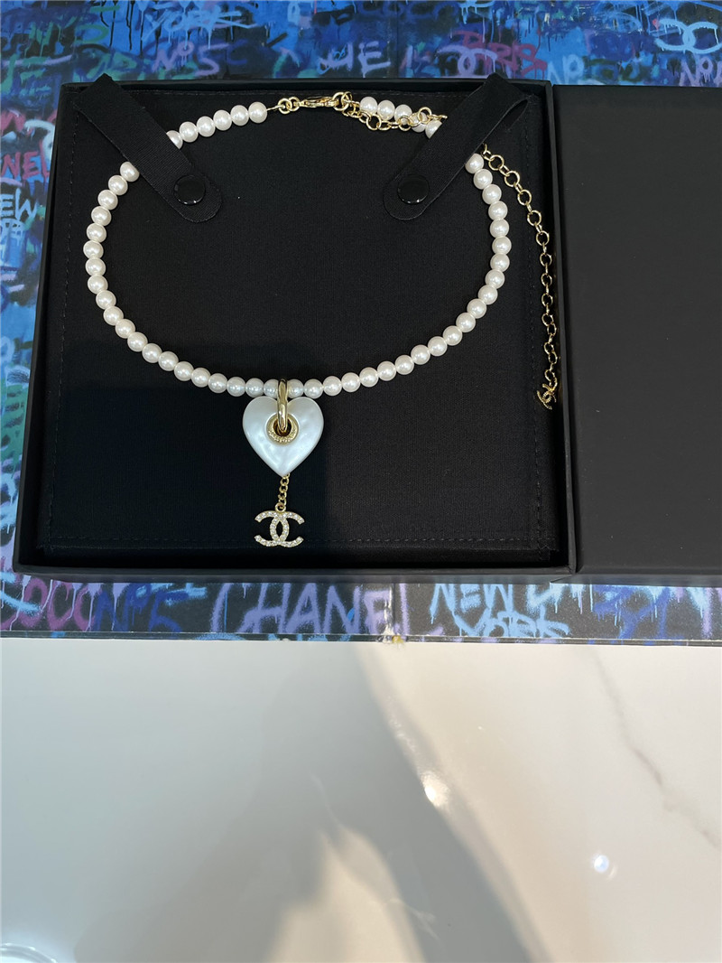 Ch**el double c white love pearl necklace