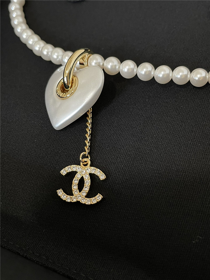 Ch**el double c white love pearl necklace