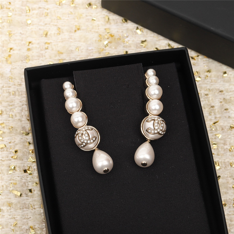 Ch**el pearl double c stud earrings