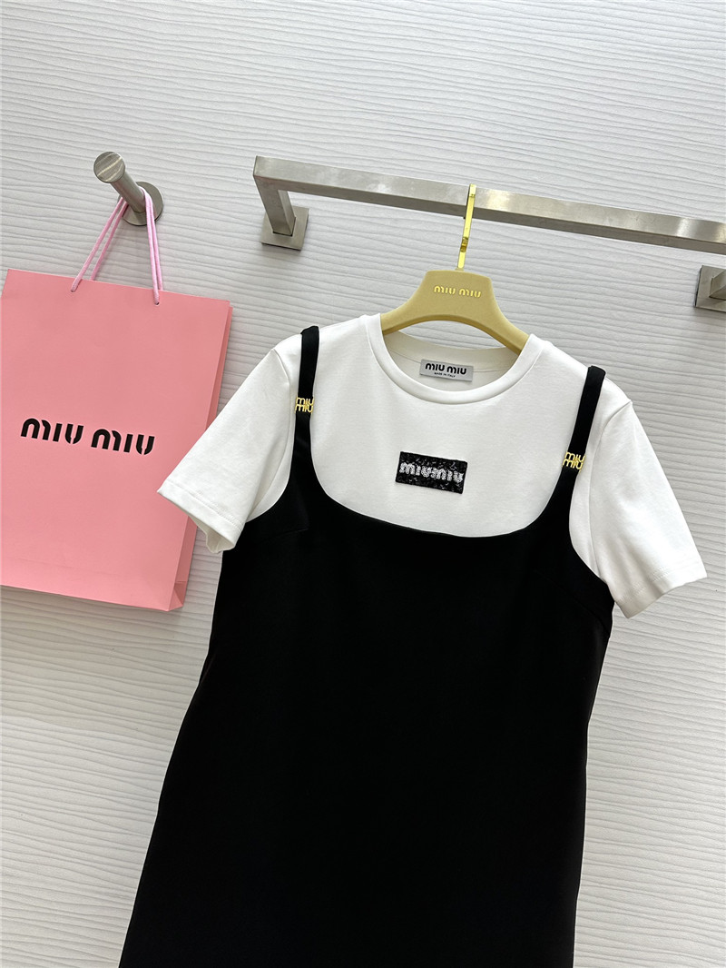 M1um1u fake two piece patchwork design dress replica clothing