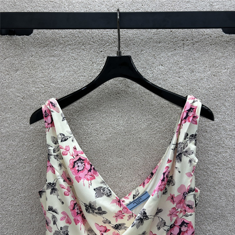 Pra*a floral v-neck crossover sleeveless dress replica clothing