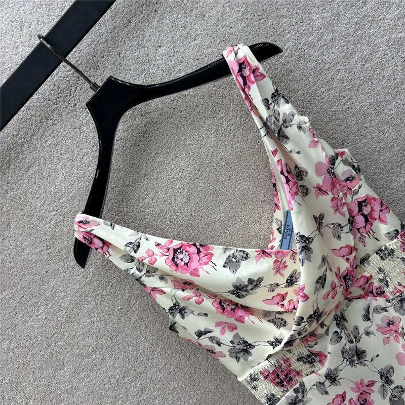 Pra*a floral v-neck crossover sleeveless dress replica clothing