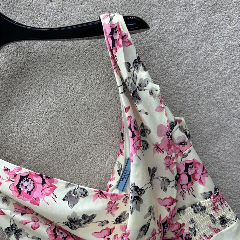 Pra*a floral v-neck crossover sleeveless dress replica clothing