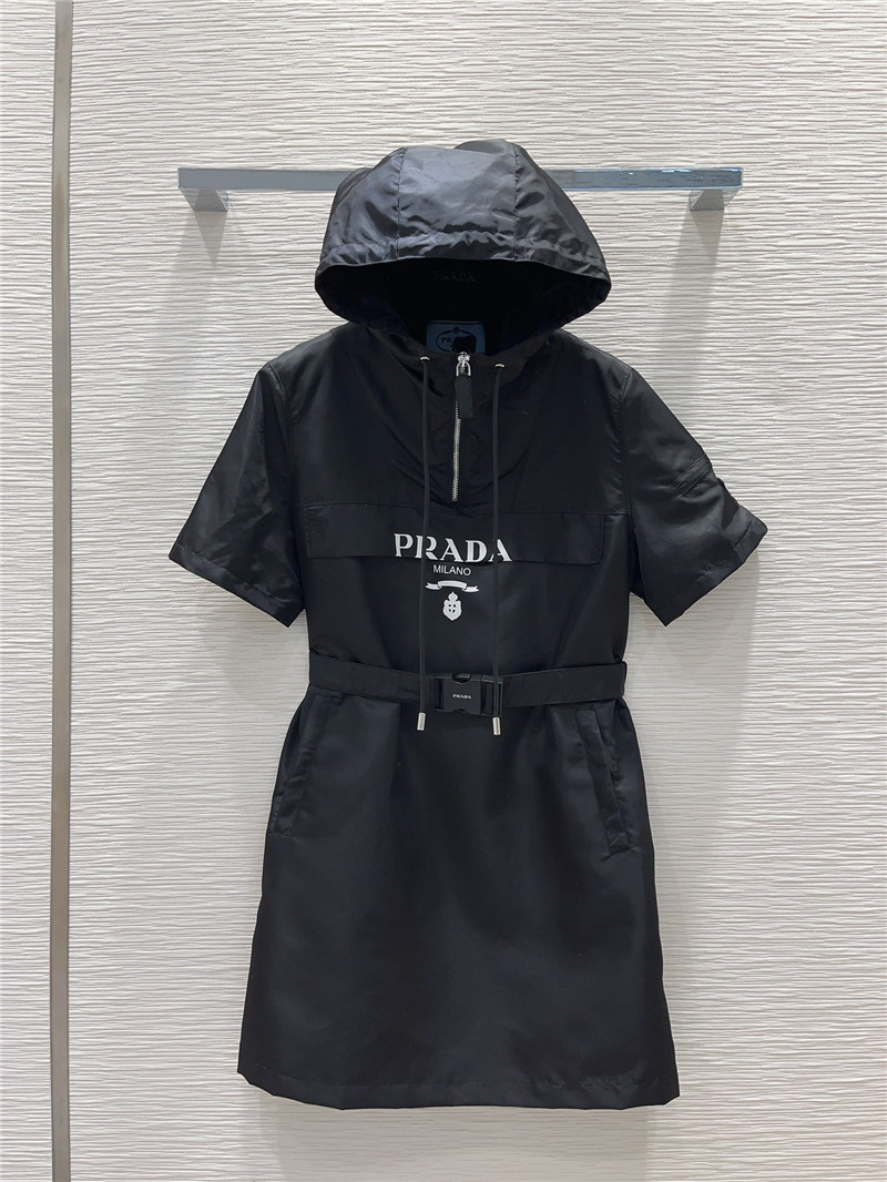 Pra*a black logo-print drawstring-hood jacket