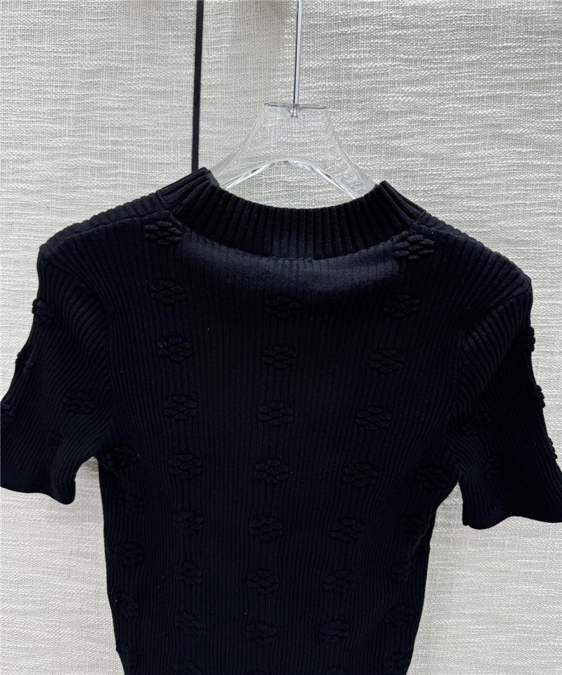 Ch**el jacquard short-sleeve knit top in black