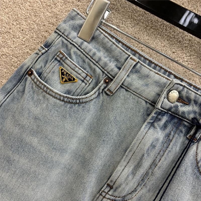 Pra*a triangle logo long denim skirt replica clothes