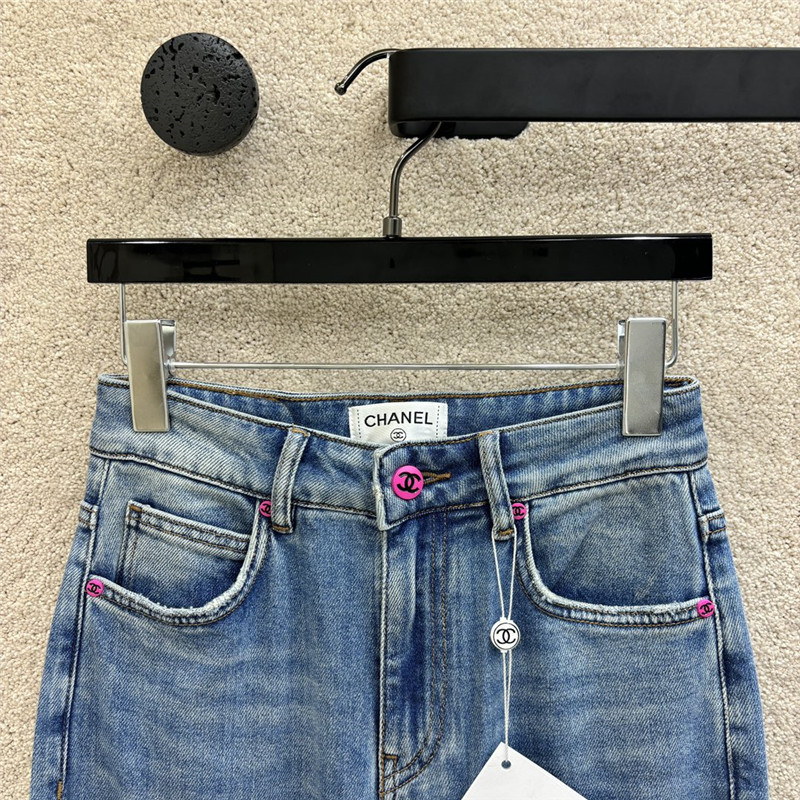 Ch**el raw edge denim straight pants replica designer clothes