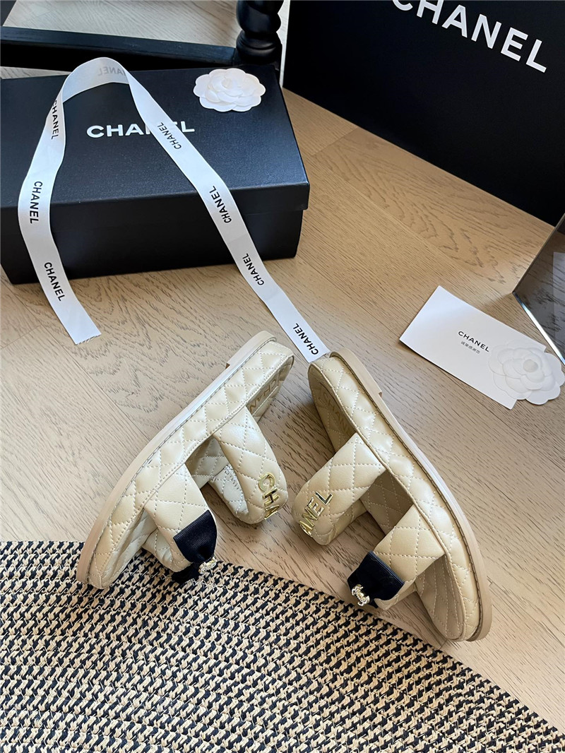 Ch**el beige bow double c platform slippers