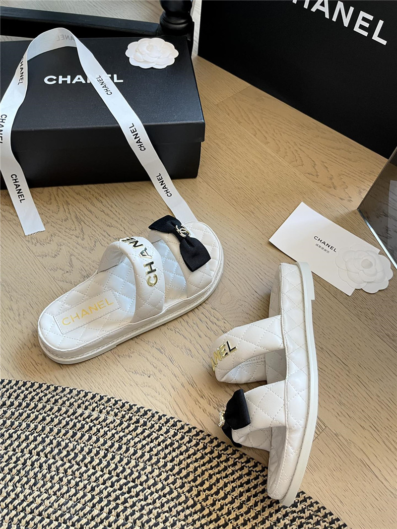 Ch**el white bow double c platform slippers