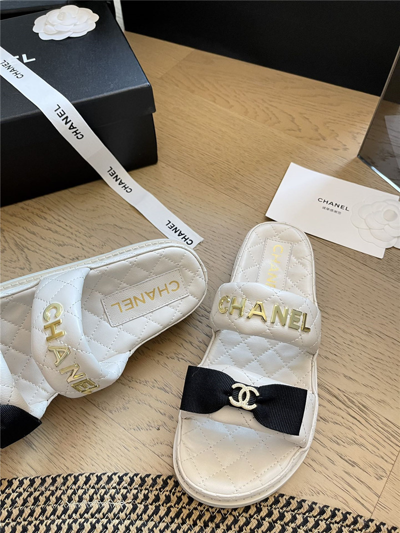 Ch**el white bow double c platform slippers