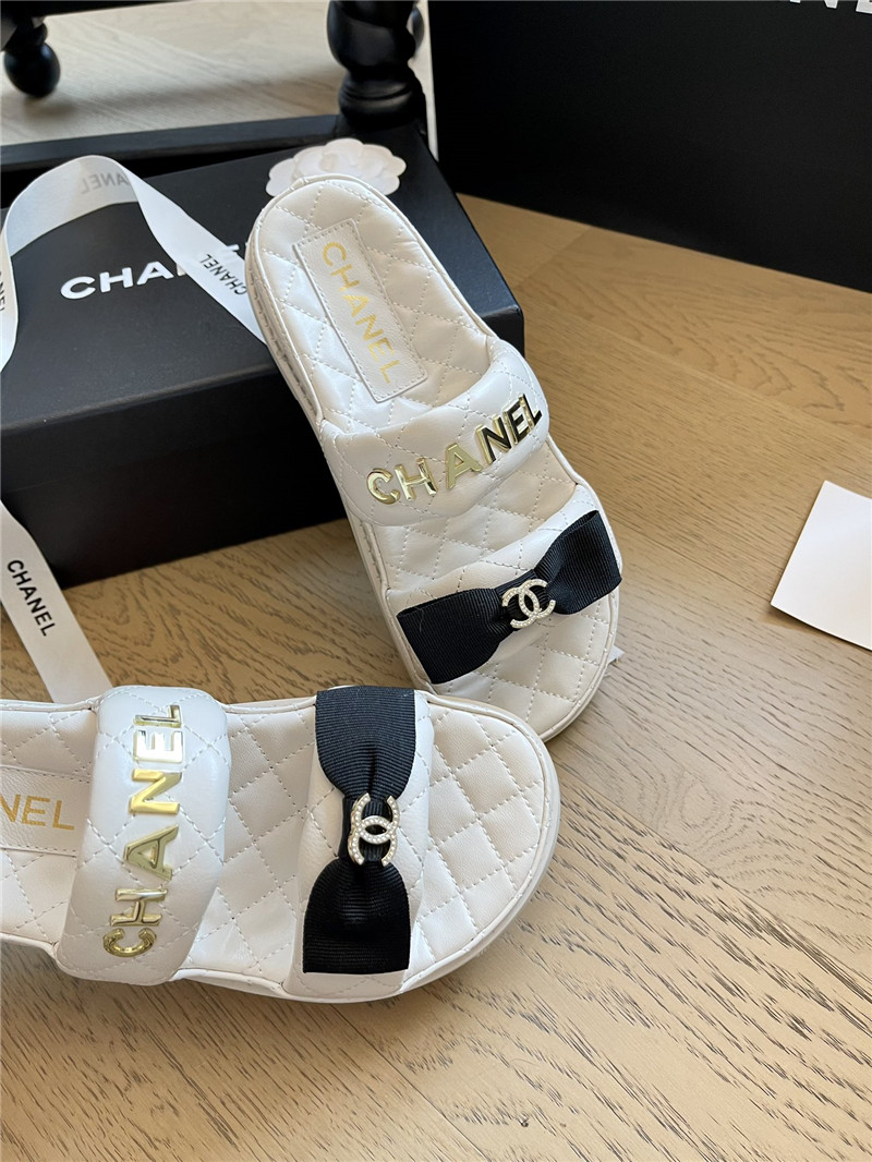 Ch**el white bow double c platform slippers