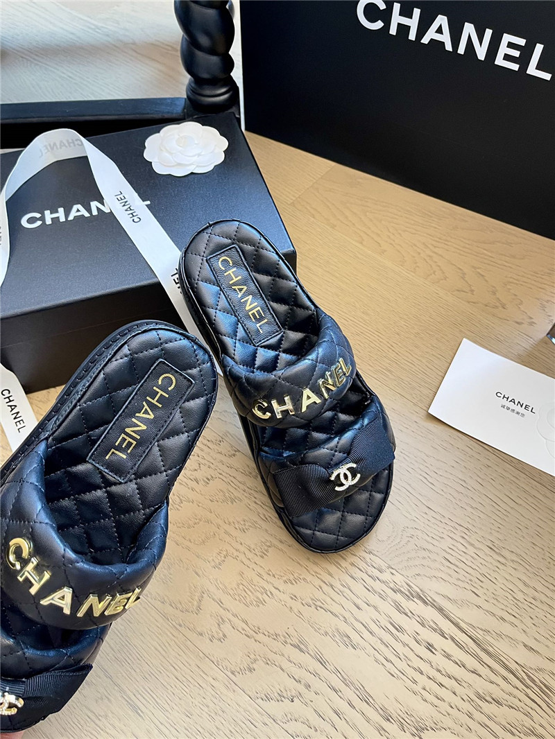 Ch**el black bow double c platform slippers