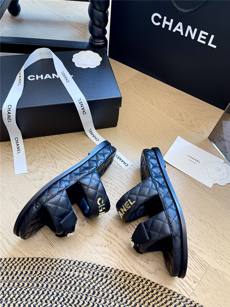 Ch**el black bow double c platform slippers