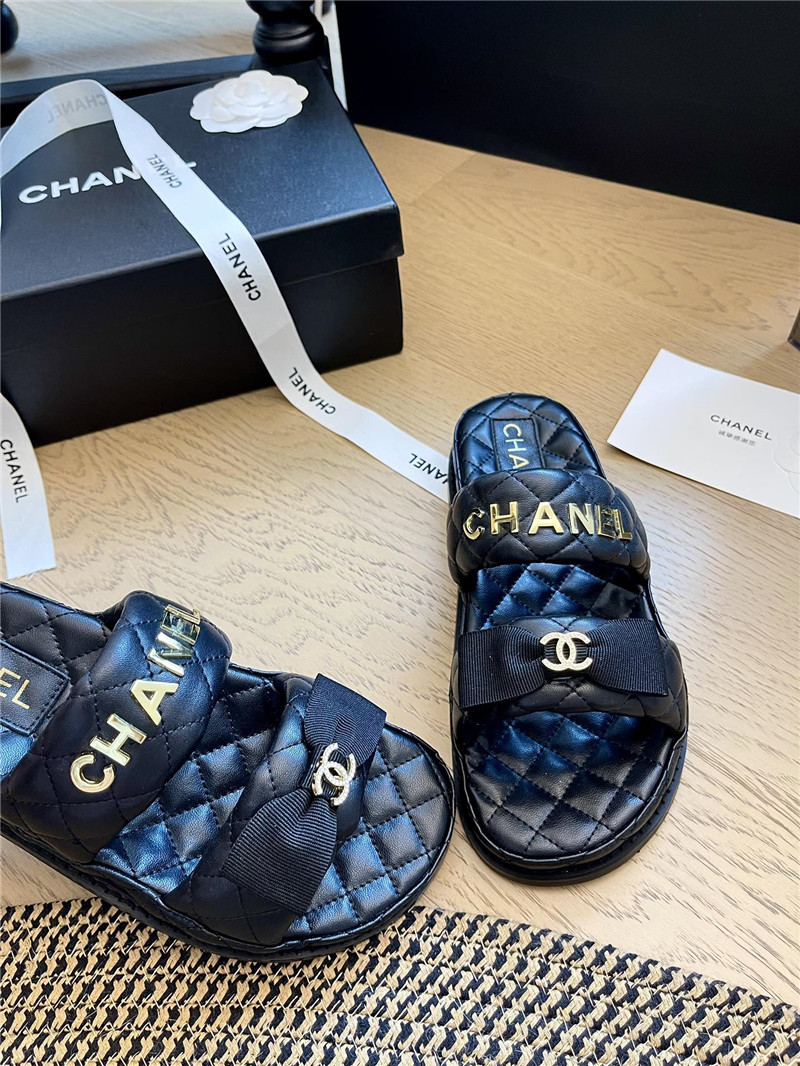 Ch**el black bow double c platform slippers