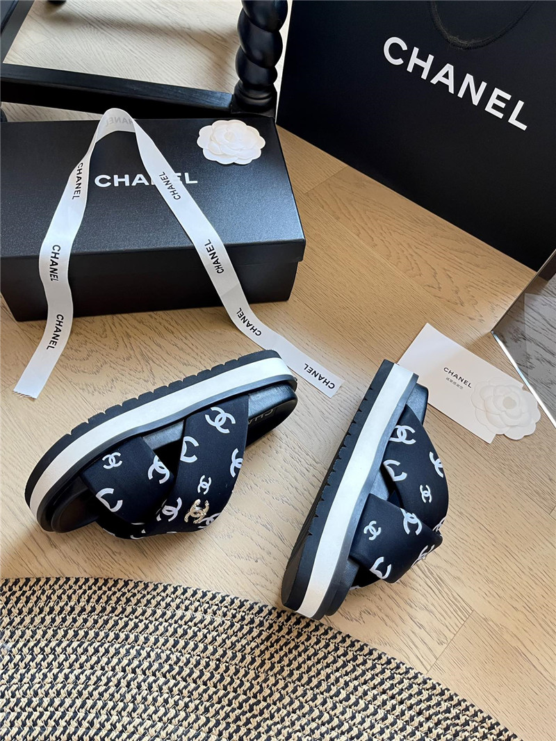 Ch**el velvet cross platform slides