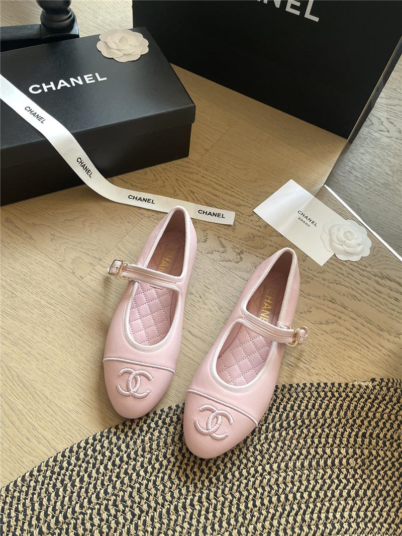 Ch**el mary janes pink leather ballet flats