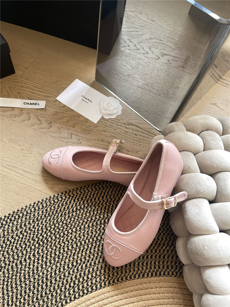Ch**el mary janes pink leather ballet flats