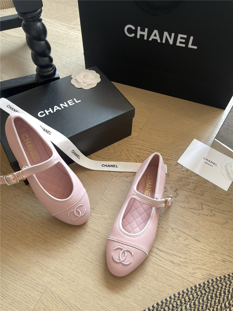 Ch**el mary janes pink leather ballet flats
