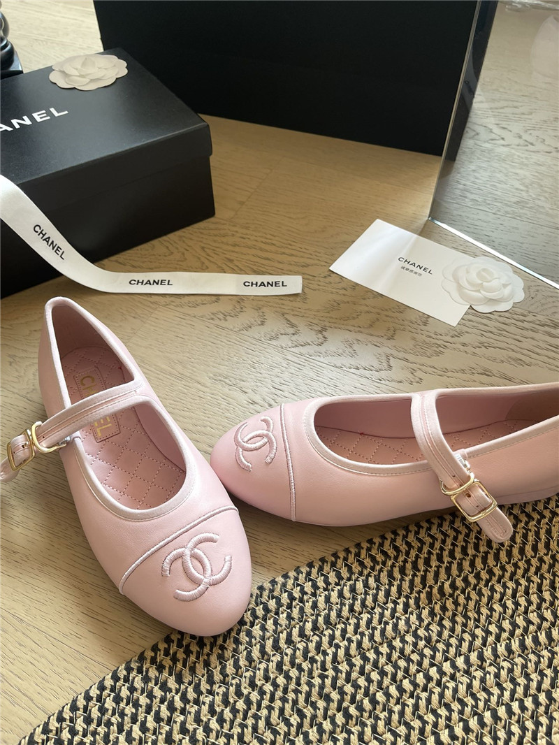 Ch**el mary janes pink leather ballet flats