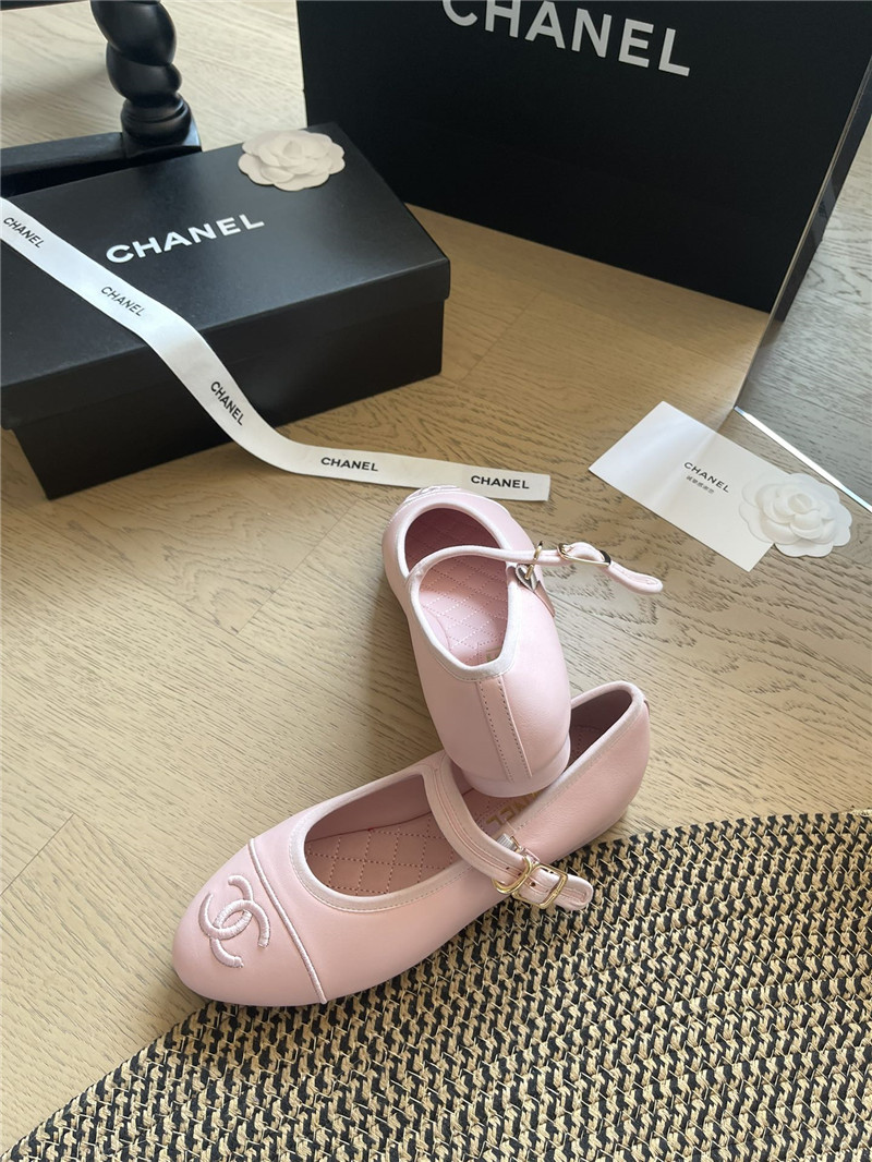 Ch**el mary janes pink leather ballet flats