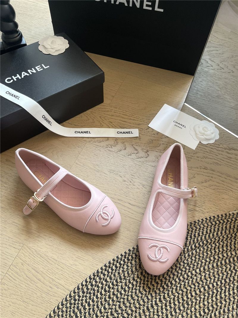 Ch**el mary janes pink leather ballet flats