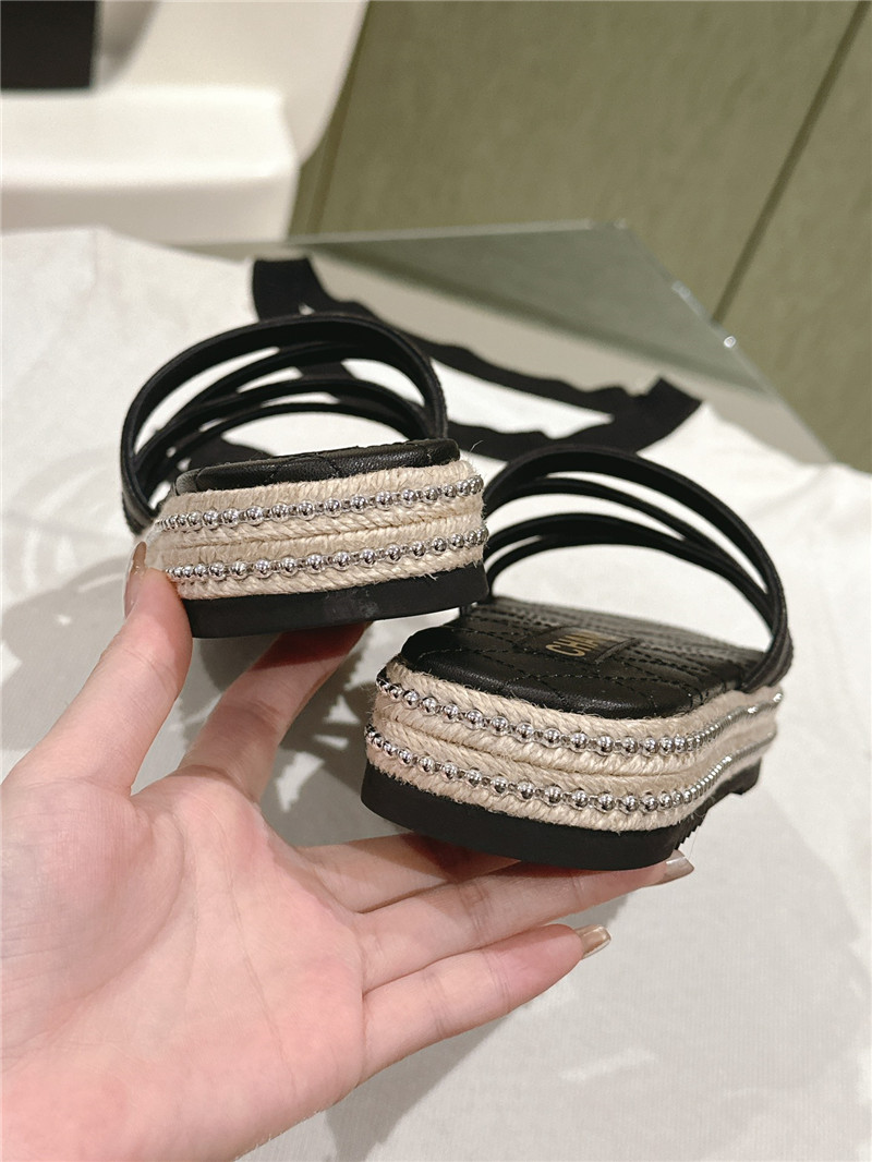 Ch**el logo espadrilles black leather slides