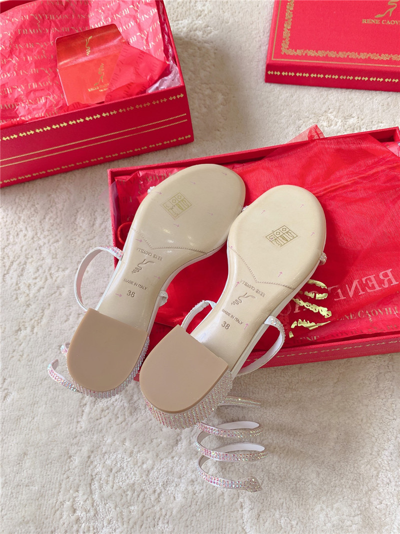 Rene Caovilla Cleo 45 Embellished Satin Sandals in Beige