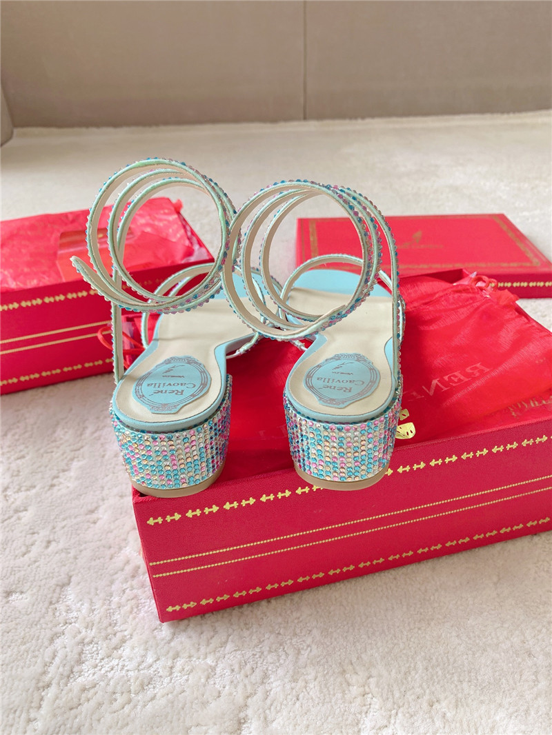 Rene Caovilla Cleo 45 Embellished Satin Sandals in Blue