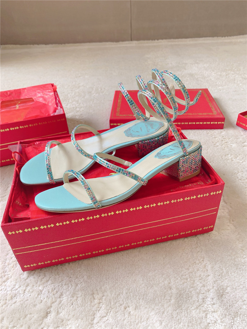 Rene Caovilla Cleo 45 Embellished Satin Sandals in Blue