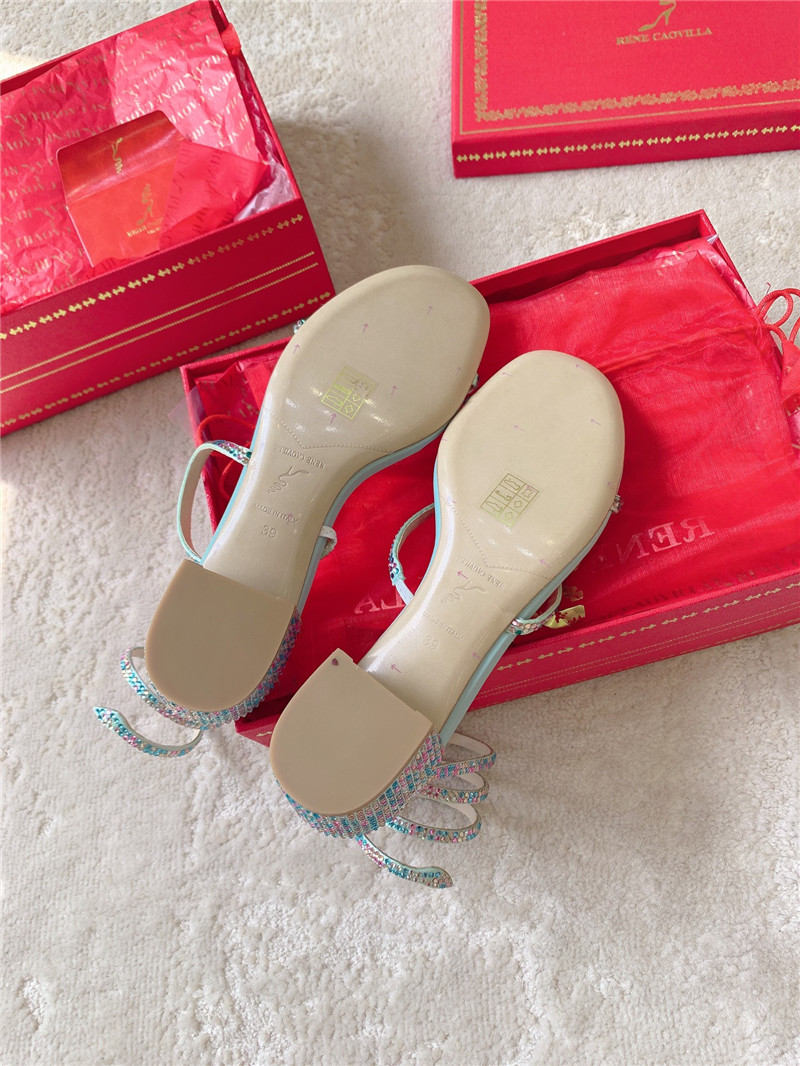 Rene Caovilla Cleo 45 Embellished Satin Sandals in Blue