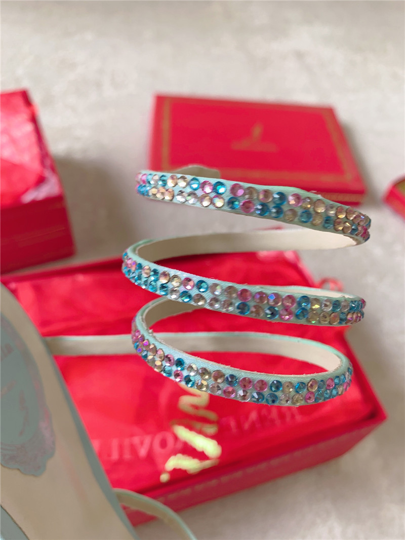 Rene Caovilla Cleo 45 Embellished Satin Sandals in Blue