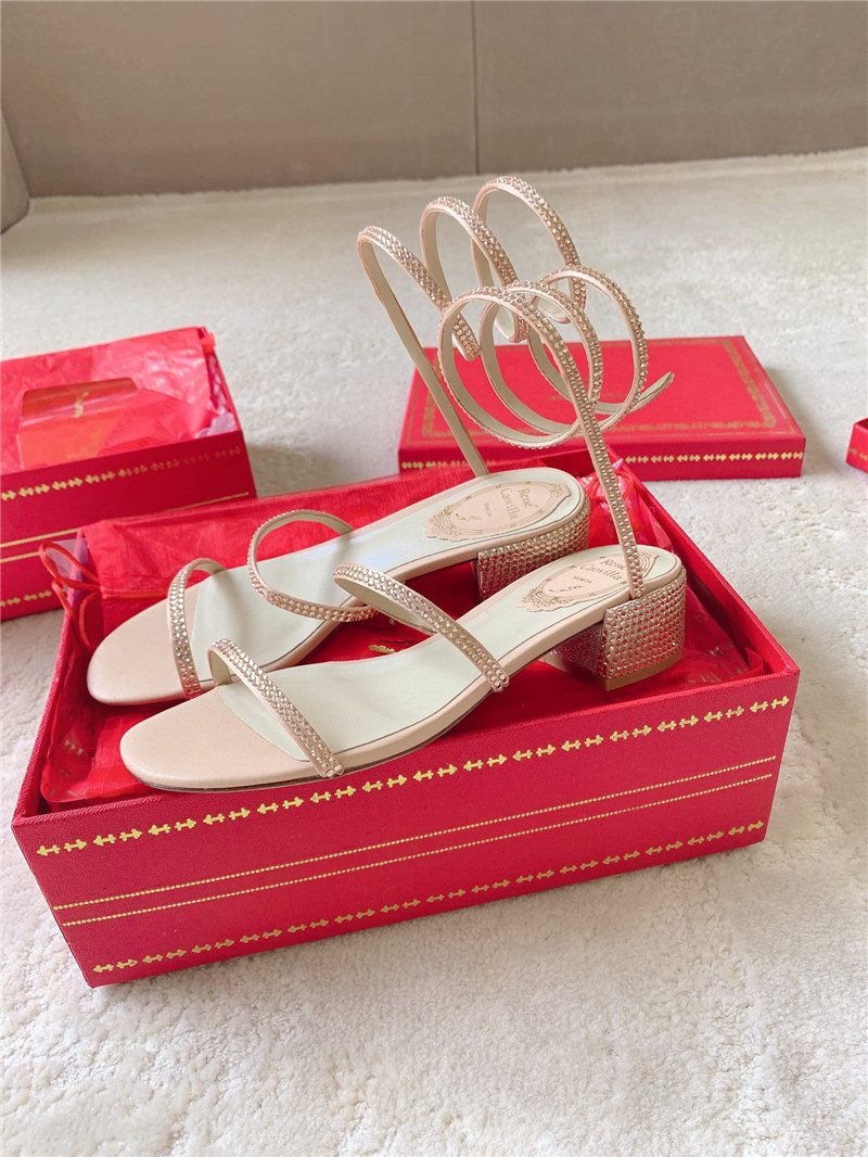 Rene Caovilla Cleo 45 Embellished Satin Sandals in Gold