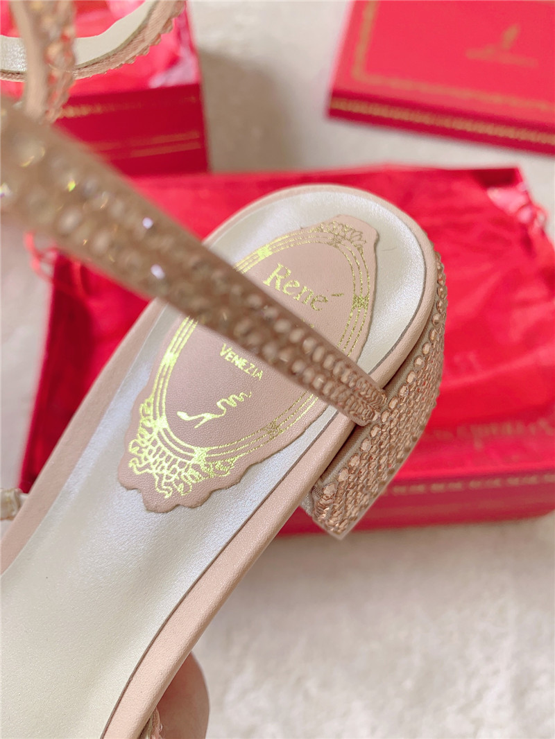 Rene Caovilla Cleo 45 Embellished Satin Sandals in Gold