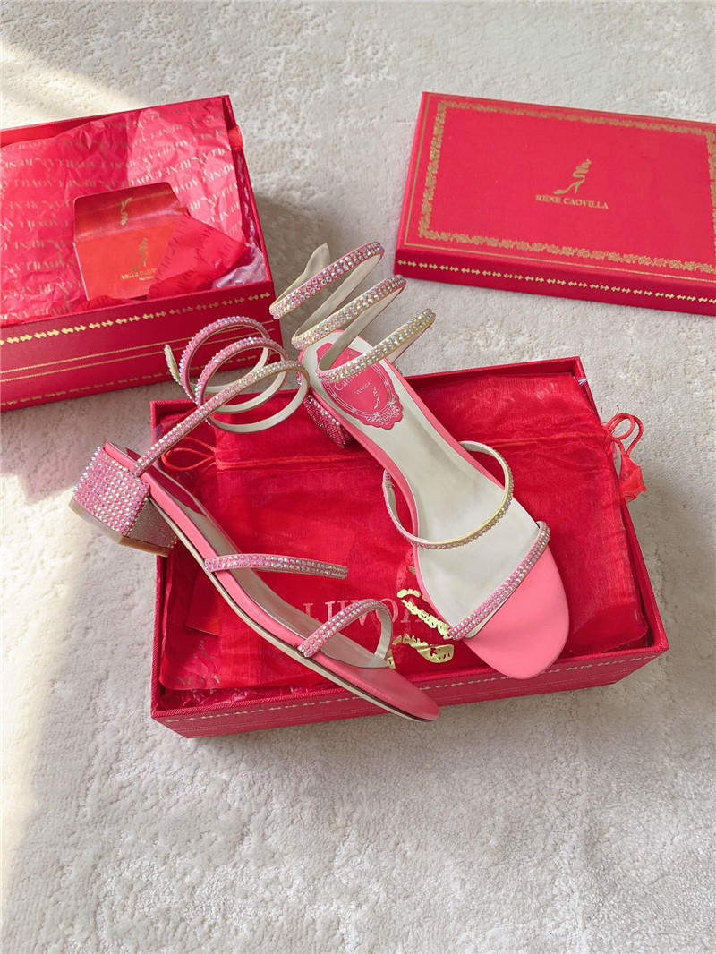 Rene Caovilla Cleo 35mm Crystal-Embellished Sandals in Pink