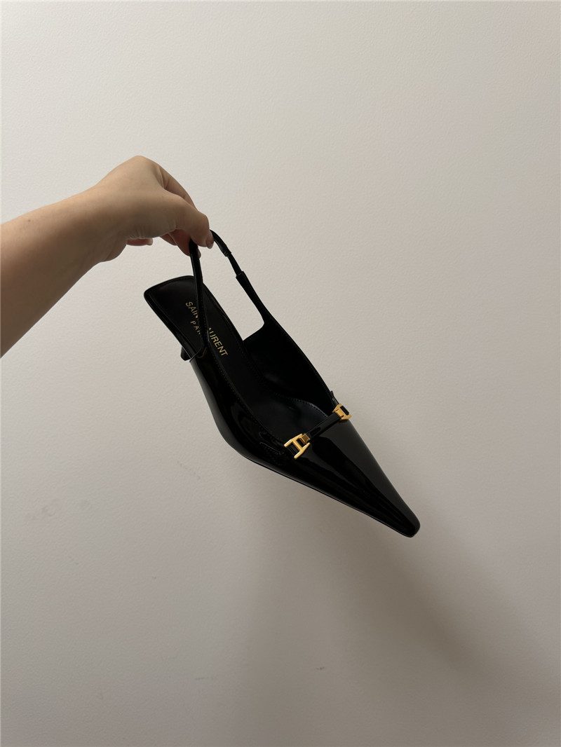 Sa1nt Lau*nt black slingback 50mm patent-leather pumps