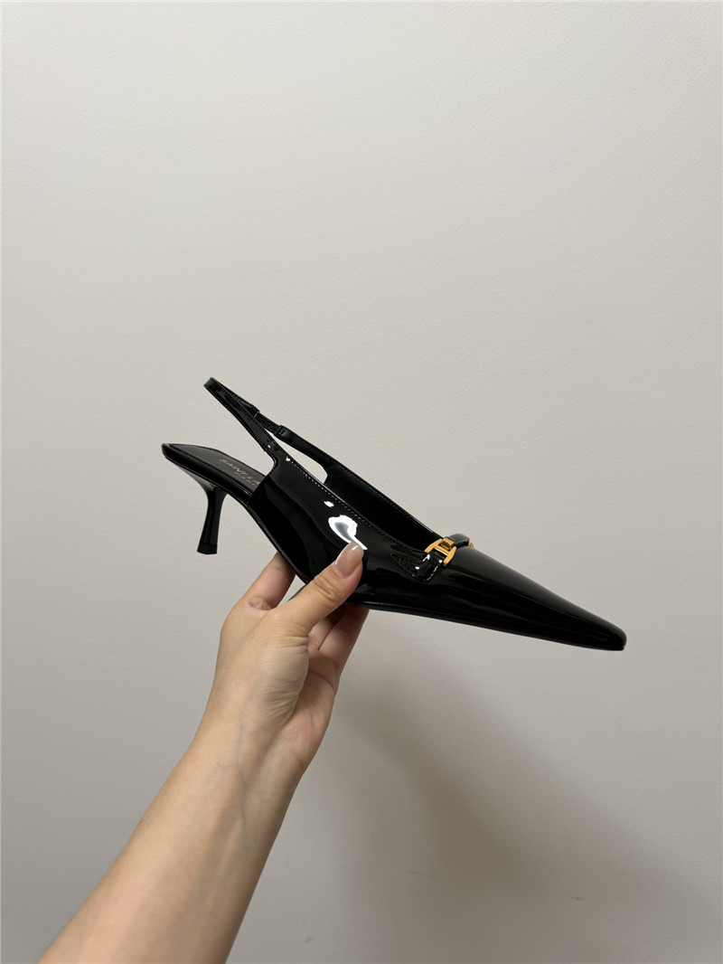 Sa1nt Lau*nt black slingback 50mm patent-leather pumps