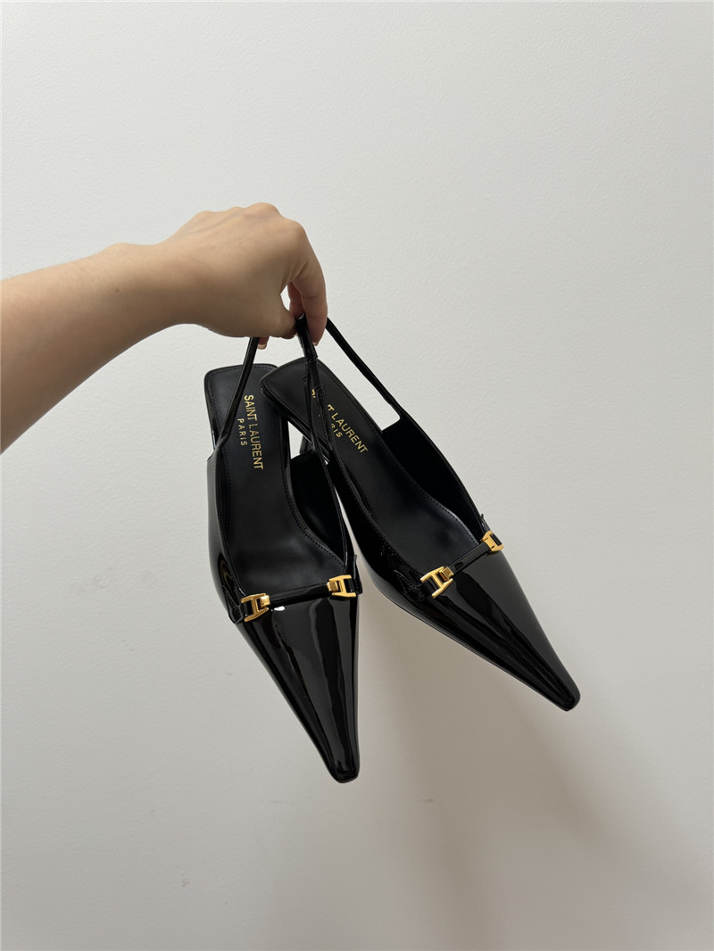 Sa1nt Lau*nt black slingback 50mm patent-leather pumps