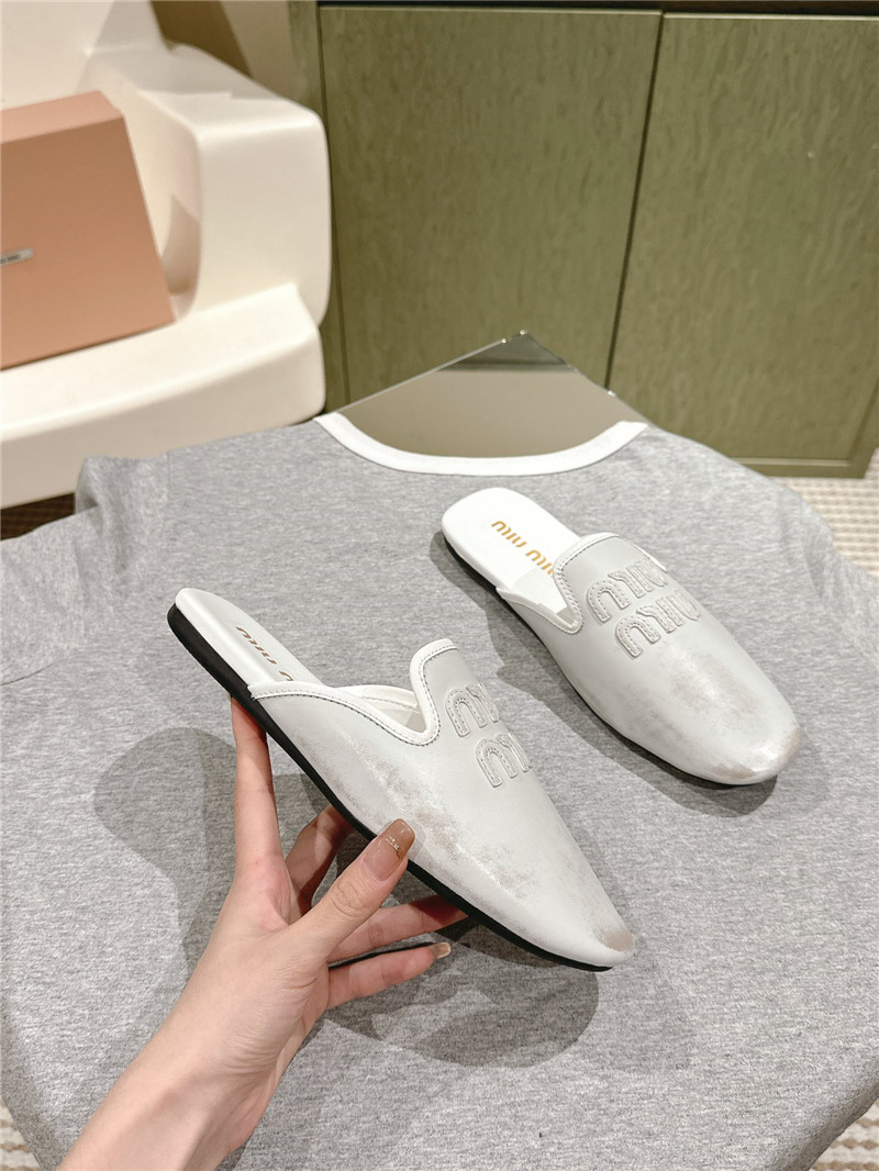 Miu Miu White Covered Flat Mules