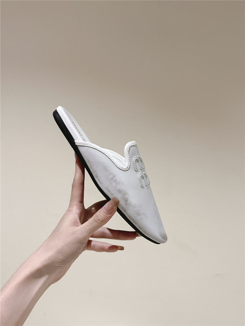 Miu Miu White Covered Flat Mules