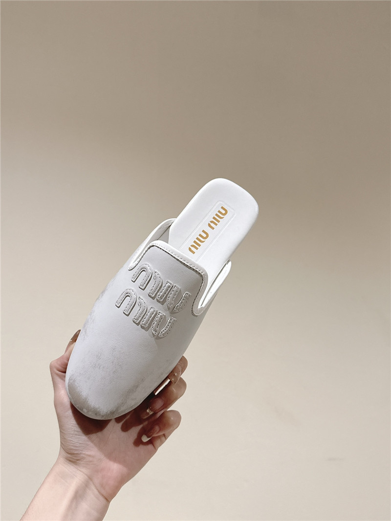 Miu Miu White Covered Flat Mules